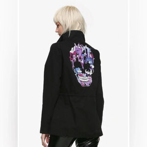 Hot Topic Disney Villains Skull Black Cargo Jacket Juniors Large Grunge Goth